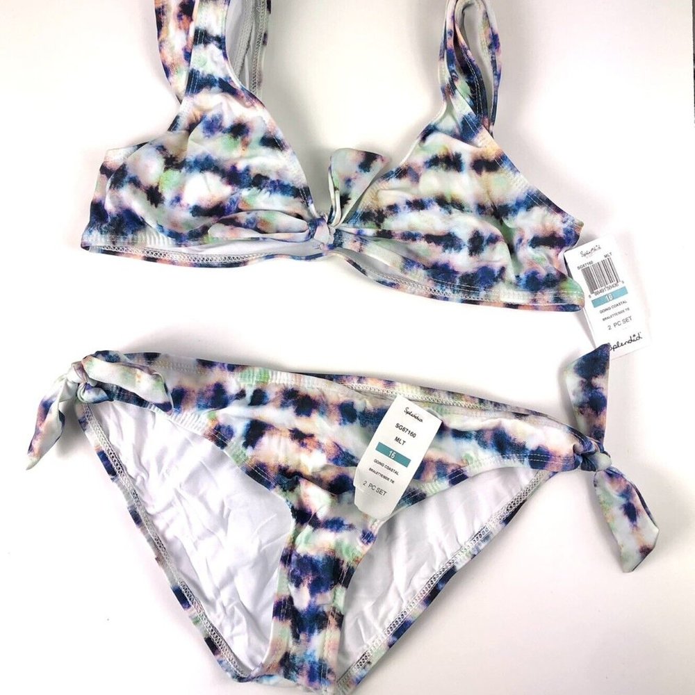 Splendid Girl’s Tie Front Two Piece Tie Dye Bikini Size 16